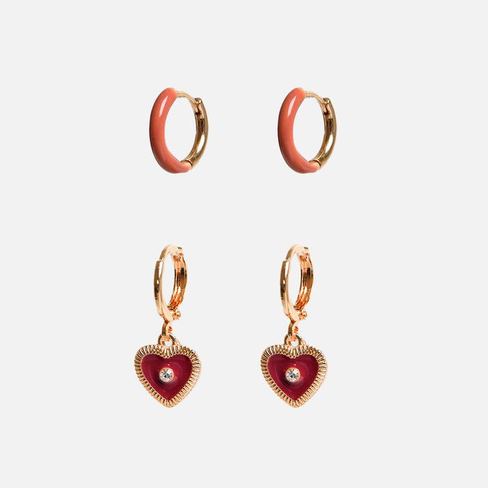 Ensemble de boucles d’oreilles dorées anneaux et pendentif coeur
