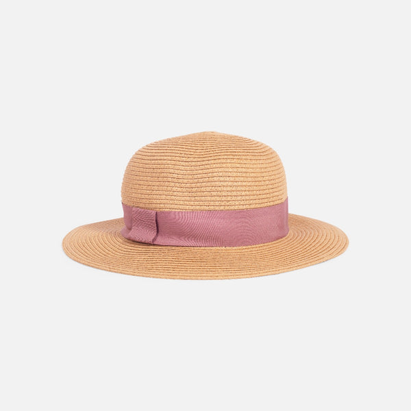 Load image into Gallery viewer, Cloche straw hat with pink ribbon
