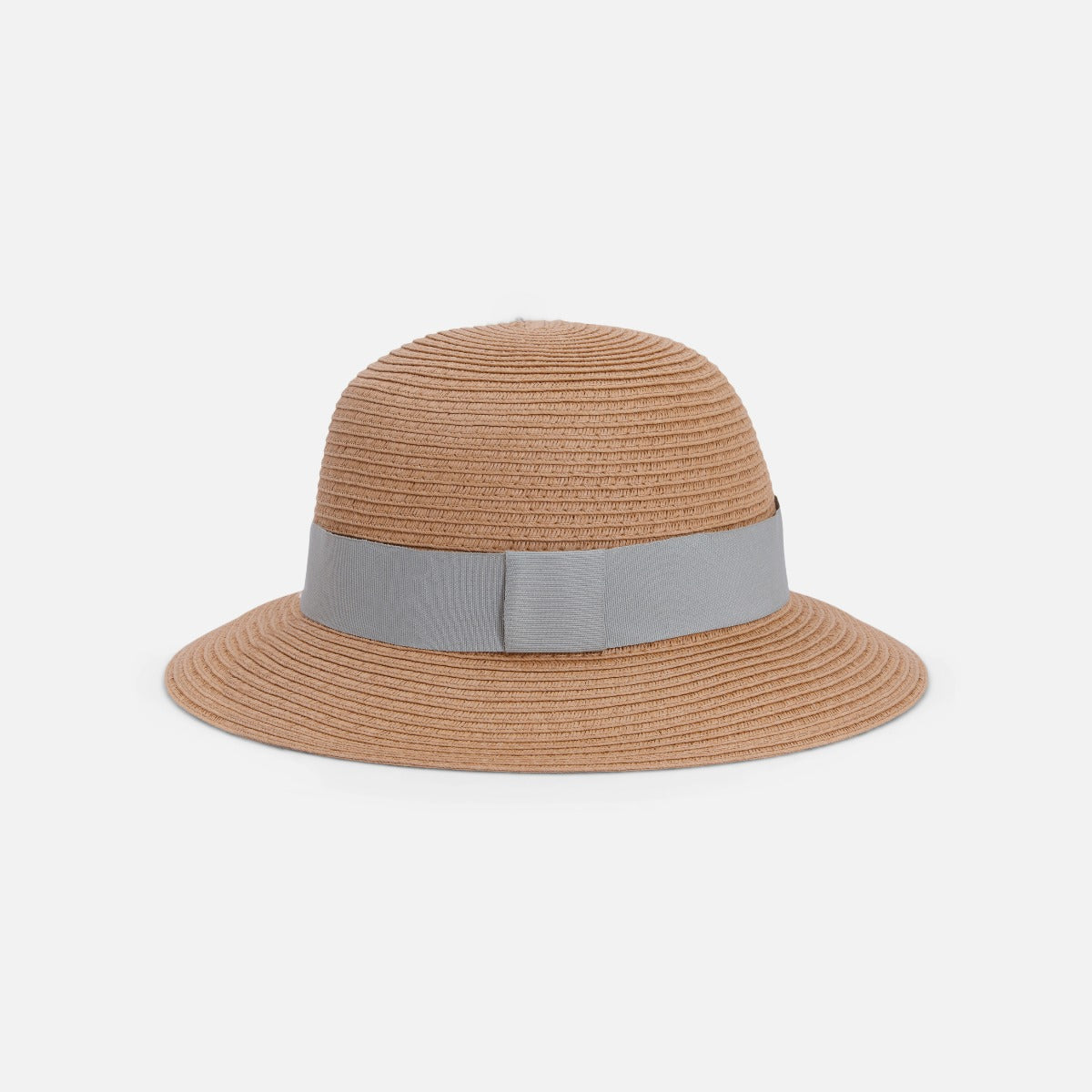 Cloche straw hat with sage ribbon