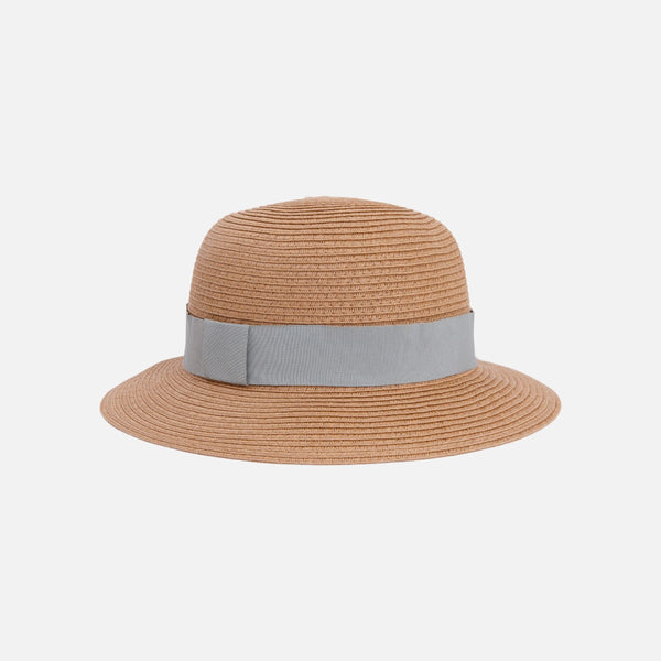 Load image into Gallery viewer, Cloche straw hat with sage ribbon
