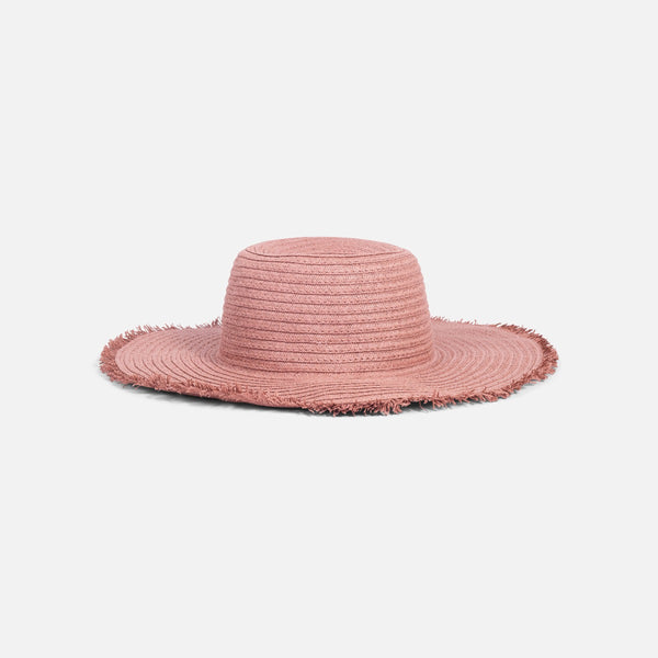 Load image into Gallery viewer, Pink floppy straw hat adjustable with outline with fringes
