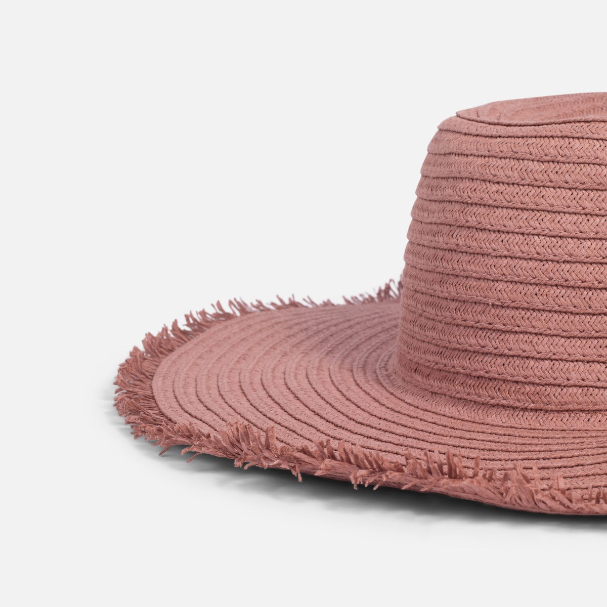 Pink floppy straw hat adjustable with outline with fringes