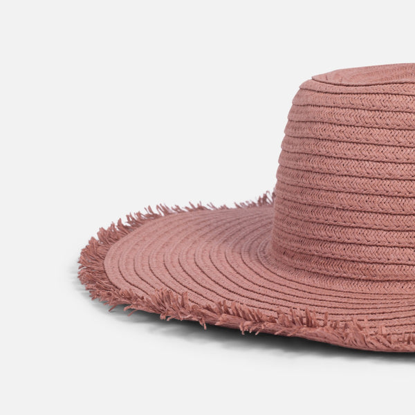 Load image into Gallery viewer, Pink floppy straw hat adjustable with outline with fringes
