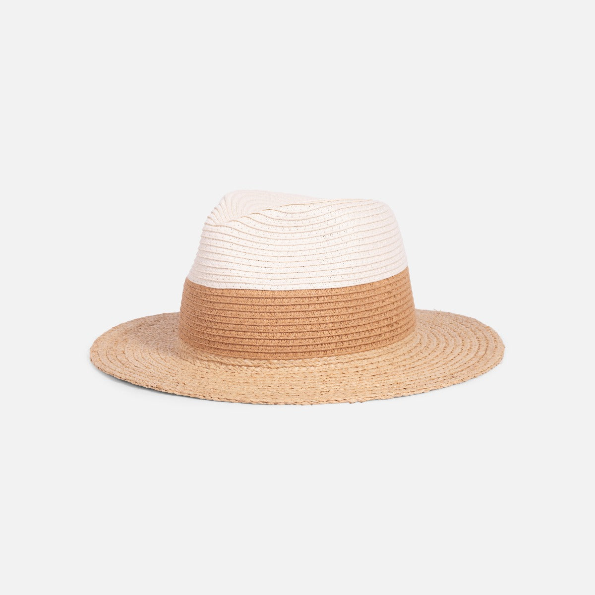 Chapeau beige trois tons en paille avec imprimé panama ajustable