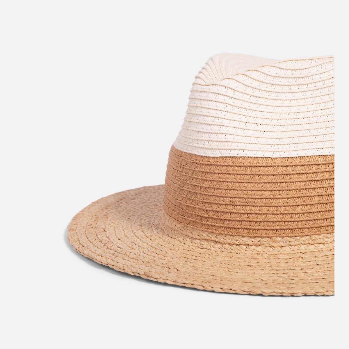 Chapeau beige trois tons en paille avec imprimé panama ajustable