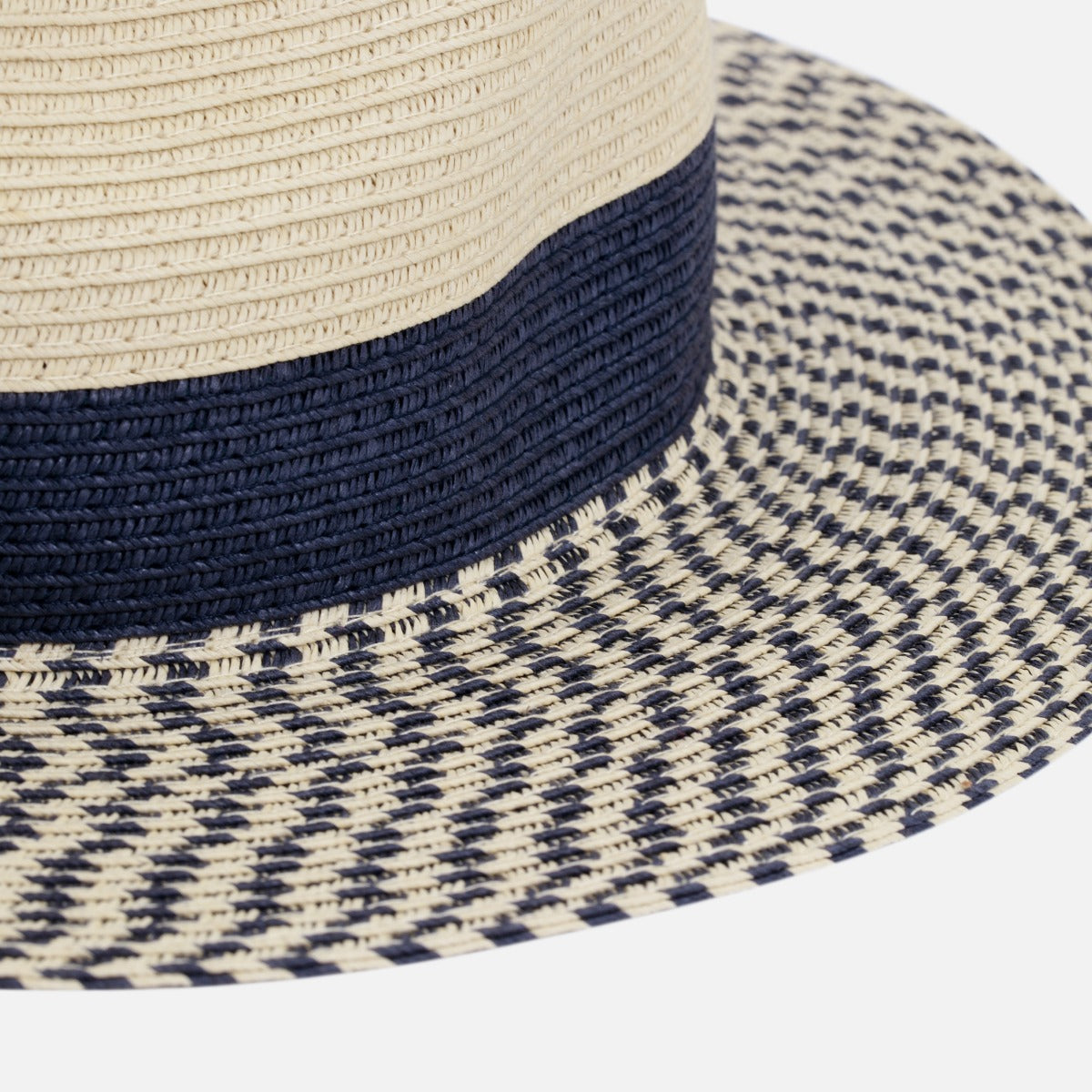 Chapeau de paille panama beige à motif bleu marine