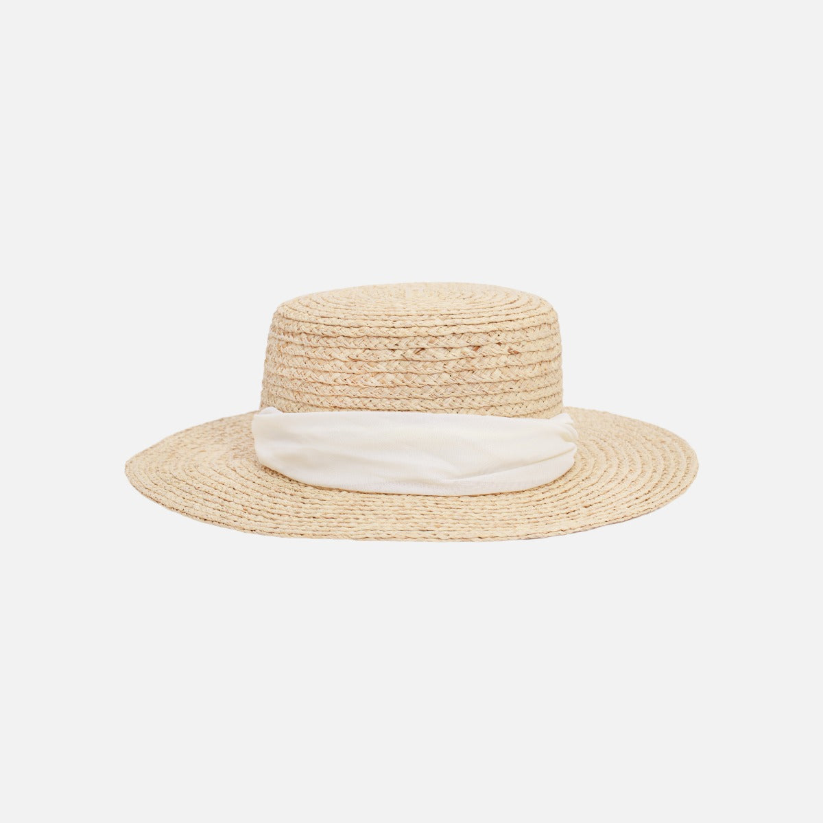 Chapeau de paille canotier beige avec ruban pâle