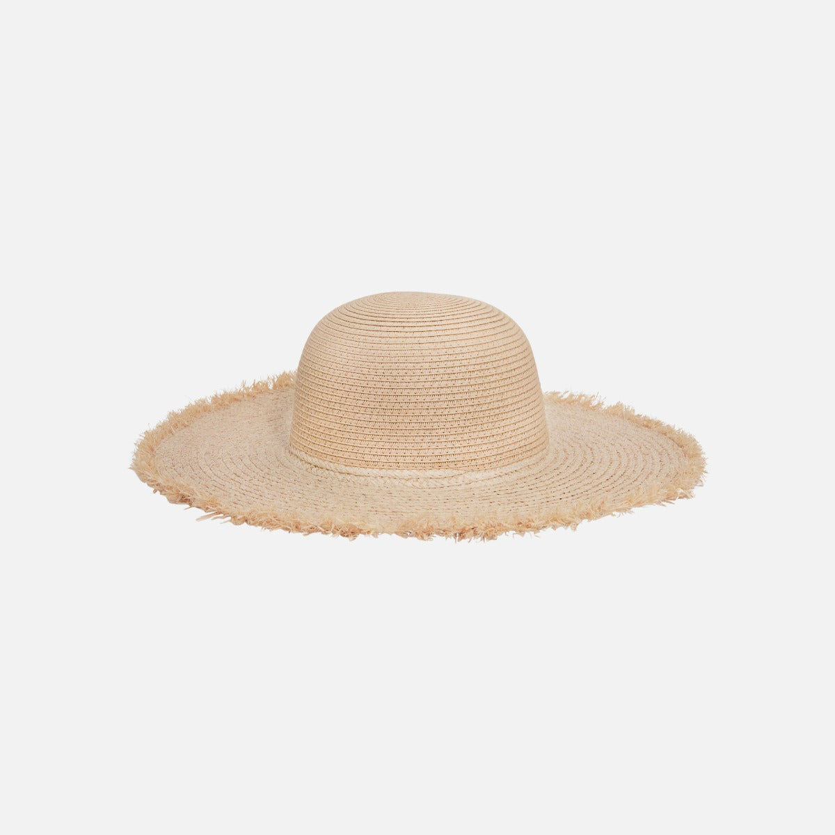 Chapeau capeline beige foncé en paille avec pourtour à frange