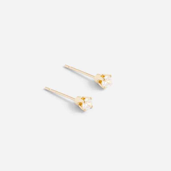 Load image into Gallery viewer, 3 mm 10k yellow gold earrings with cubic zirconia 
