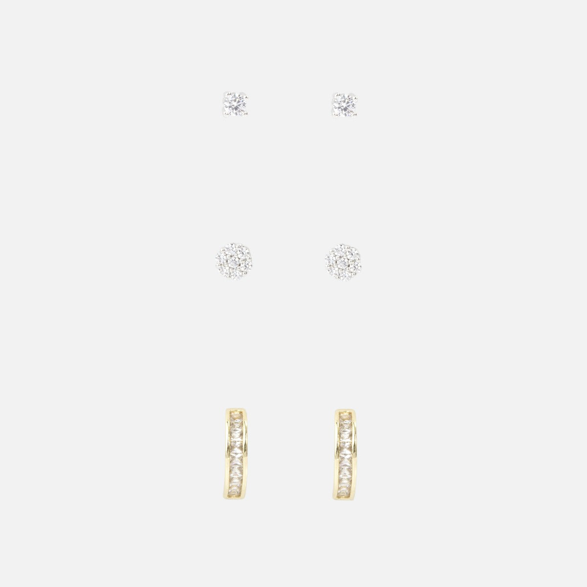 Silver and gold set of earrings with cubic zirconia stones