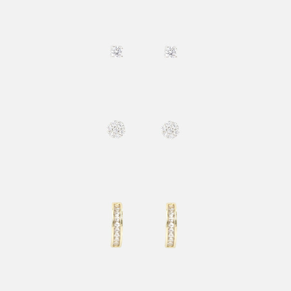 Load image into Gallery viewer, Silver and gold set of earrings with cubic zirconia stones
