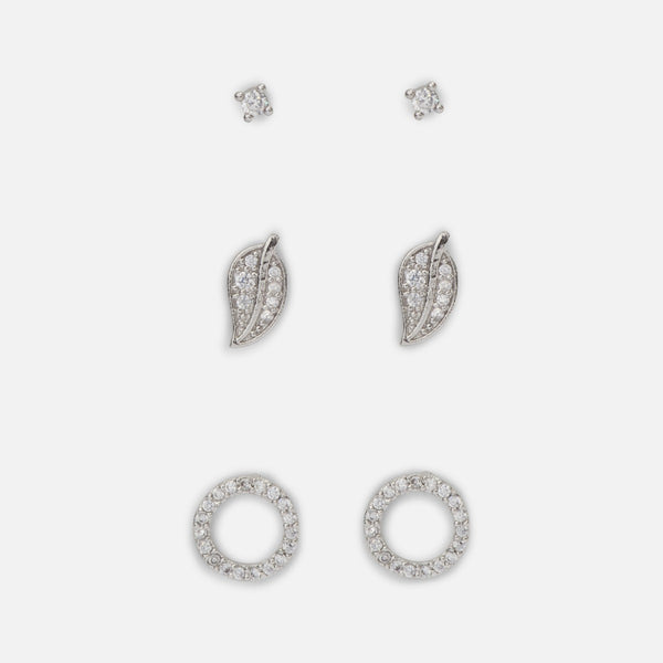 Load image into Gallery viewer, Set of earrings in leaf, circle and square shapes with cubic zirconia stones
