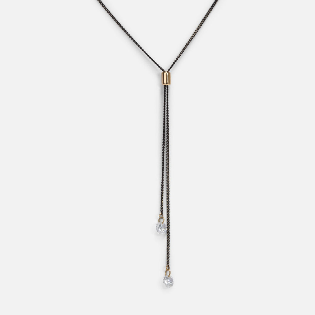 Black adjustable pendant with 2 cubic zirconia stones