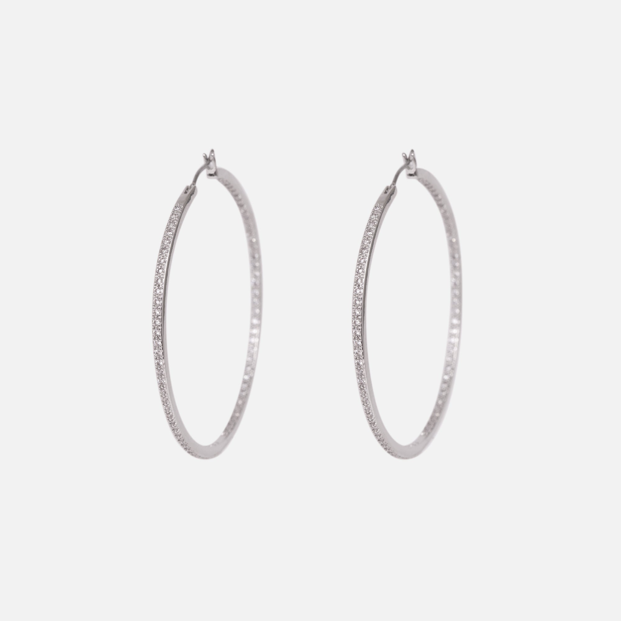 Silvered hoop earrings with stones