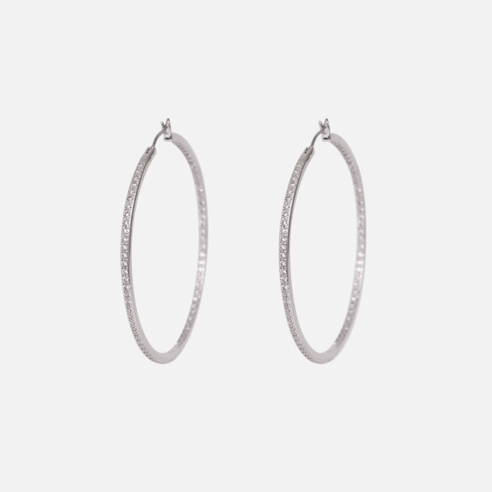 Silvered hoop earrings with stones