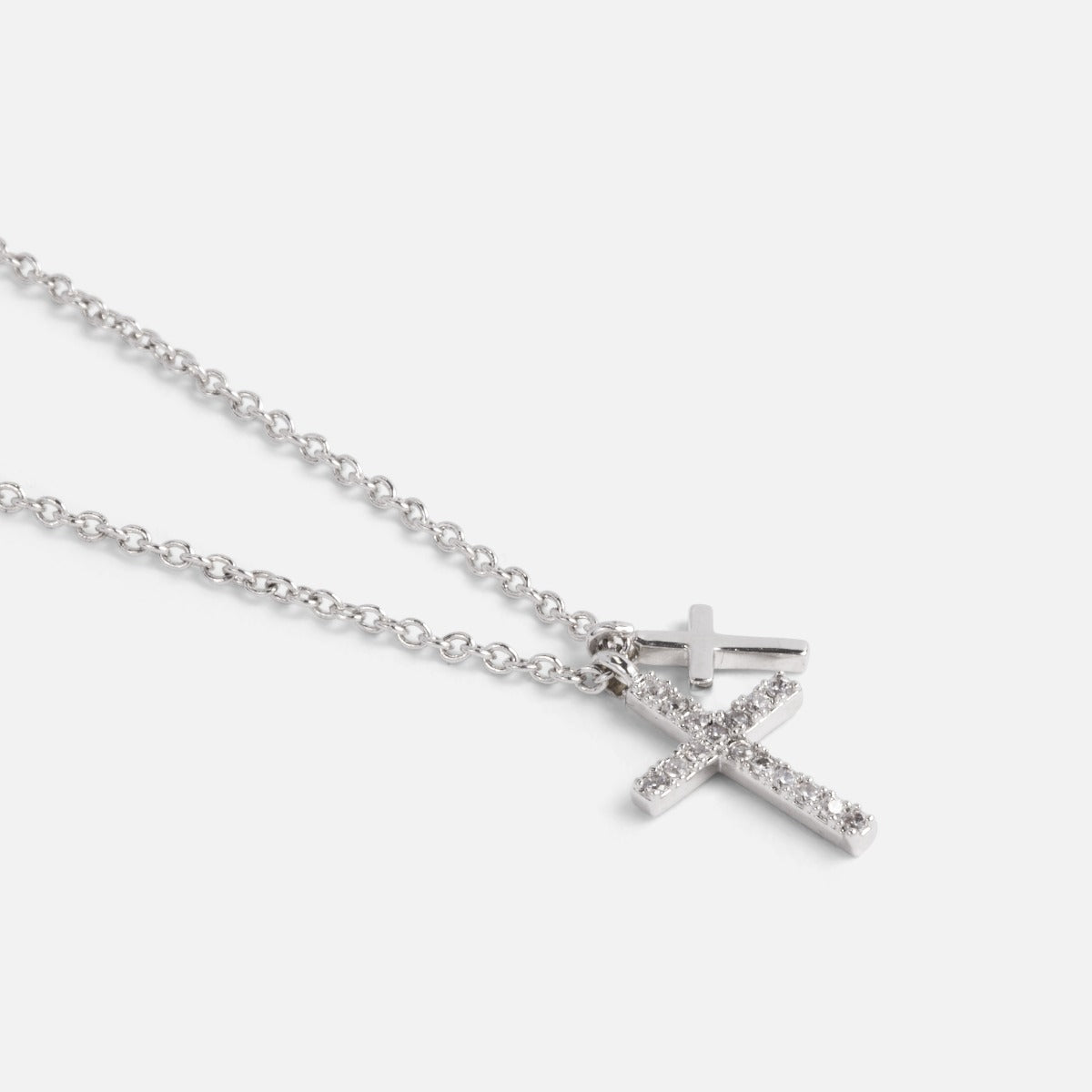 Necklace with cross shaped pendants and cubic zirconia stones
