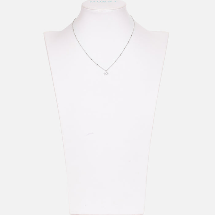 Silvered necklace with cubic zirconia pendant