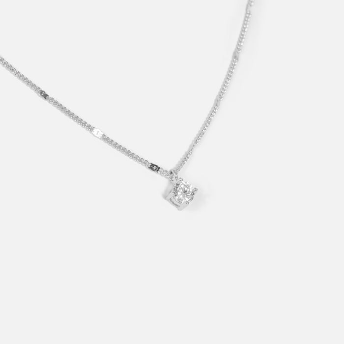 Silvered necklace with cubic zirconia pendant