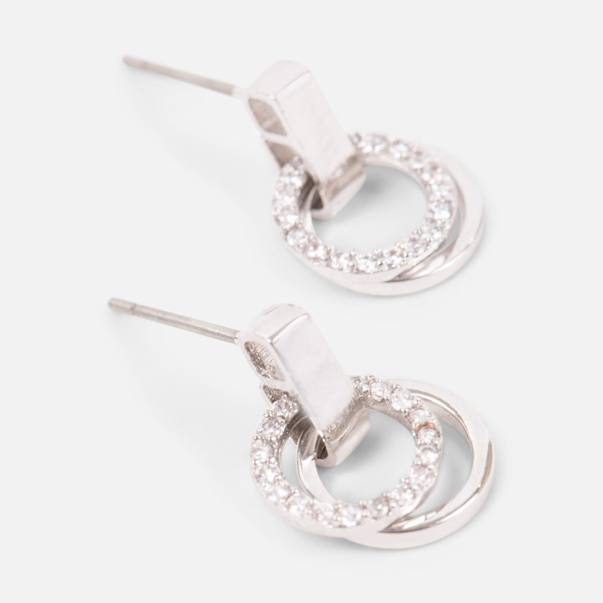 Double circle earrings with cubic zirconia stones   