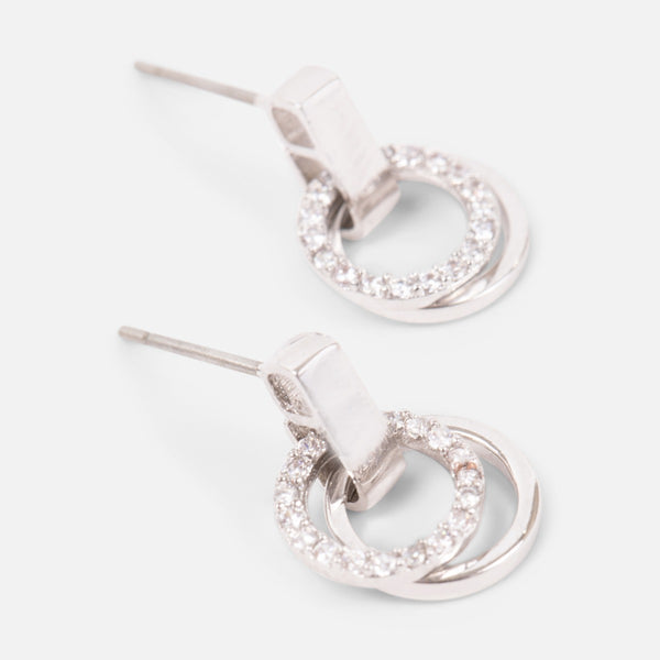Load image into Gallery viewer, Double circle earrings with cubic zirconia stones   

