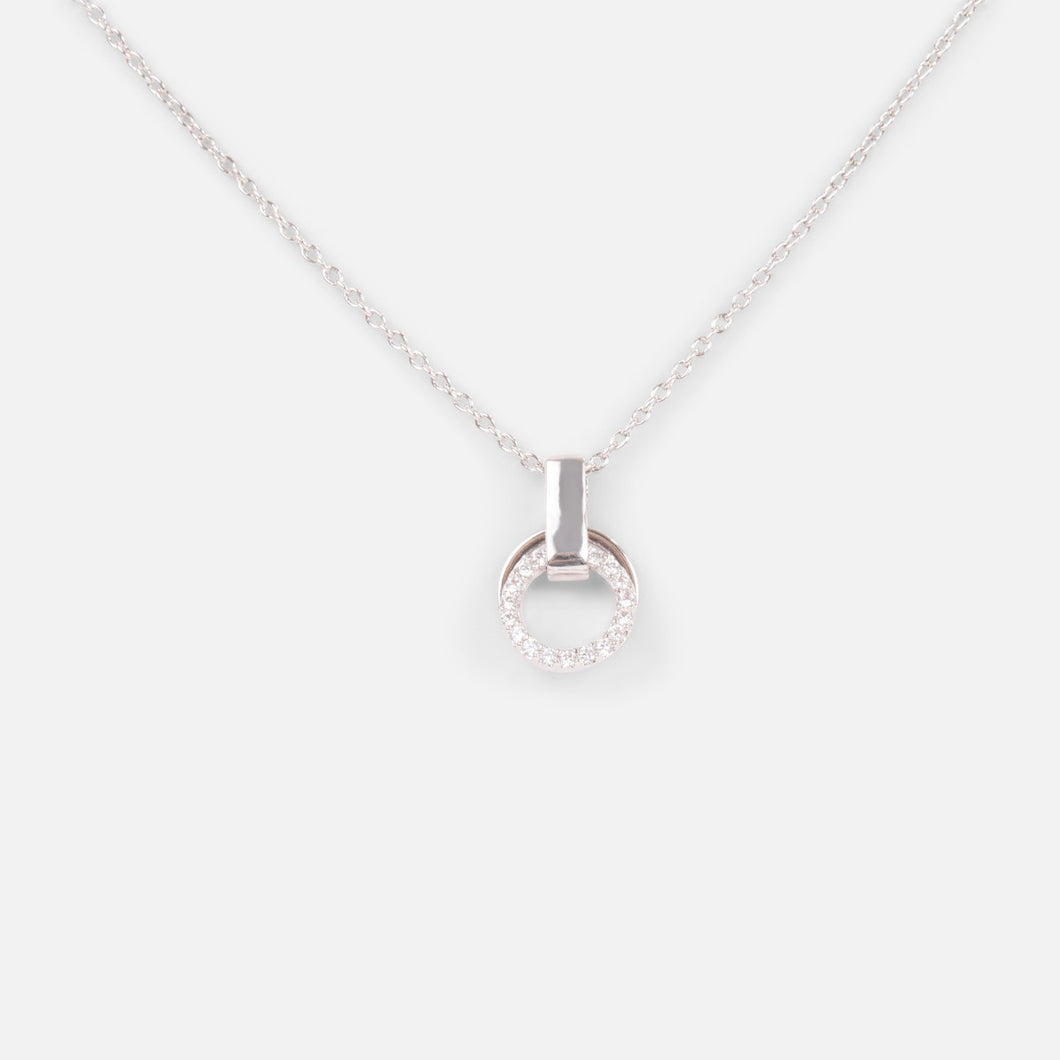 Necklace with double circle and cubic zirconia stones
