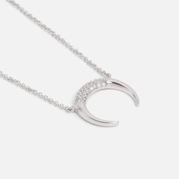 Load image into Gallery viewer, Silvered horn pendant with small cubic zirconia stones
