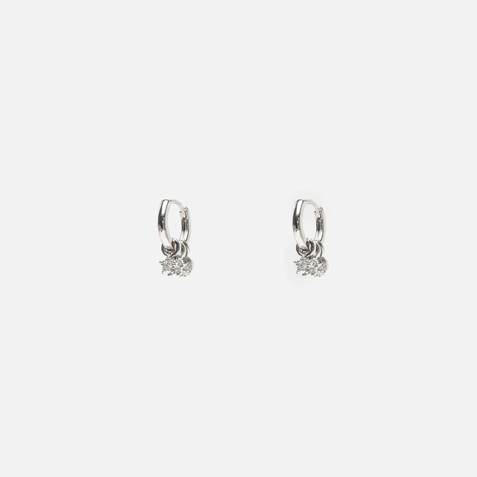 Silvered hoop earrings with removable charms