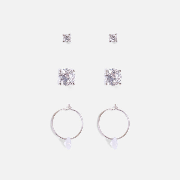 Load image into Gallery viewer, Trio of fixed silver earrings and hoops
