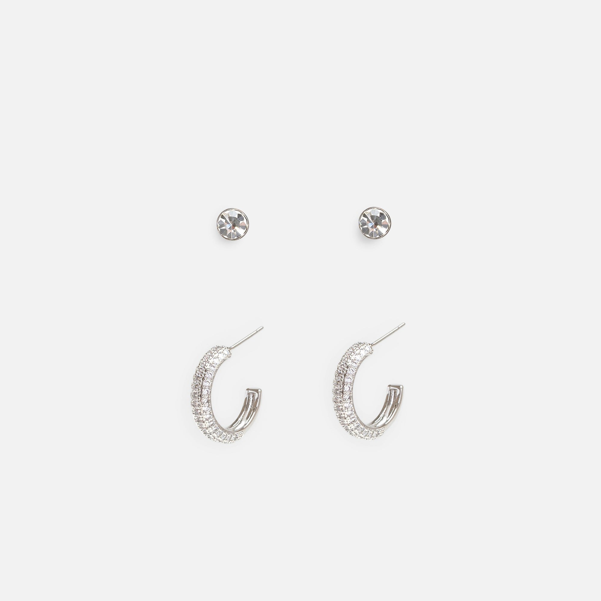 Duo boucles d’oreilles argentées fixes et anneaux