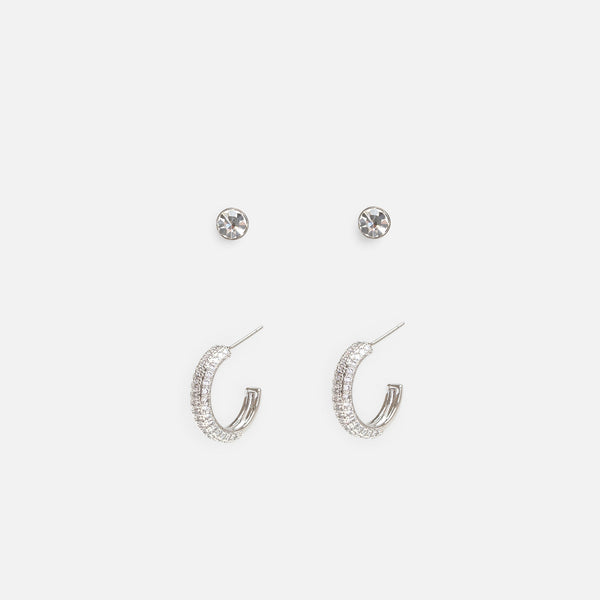 Charger l&#39;image dans la galerie, Duo boucles d’oreilles argentées fixes et anneaux

