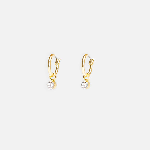 Load image into Gallery viewer, Golden hoop earrings with small silver charm 
