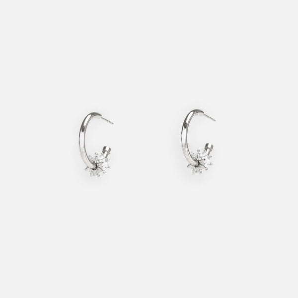 Charger l&#39;image dans la galerie, Boucles d’oreilles anneaux argentés avec breloque vis
