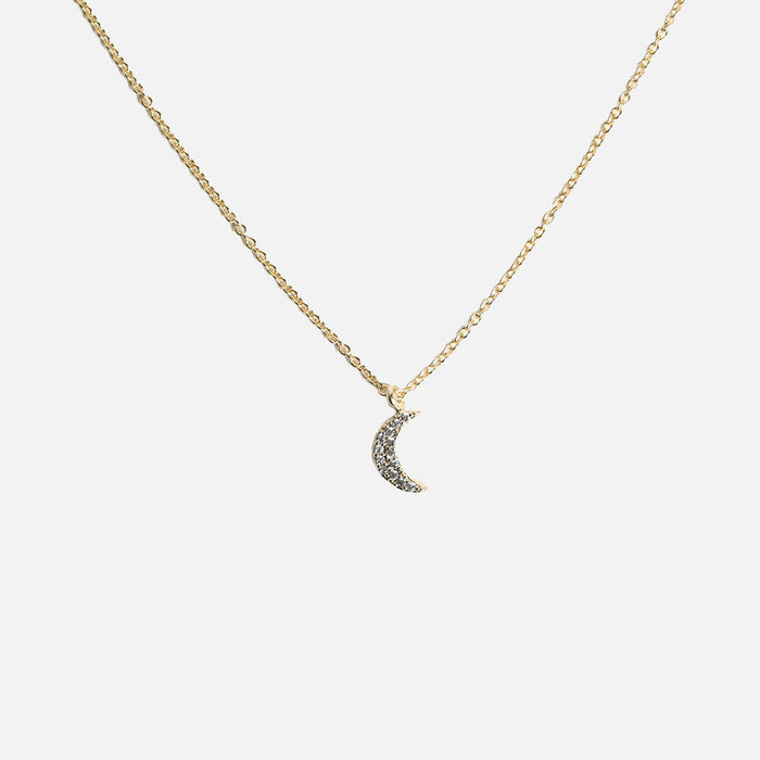 Pendentif doré avec breloque lune et zircons