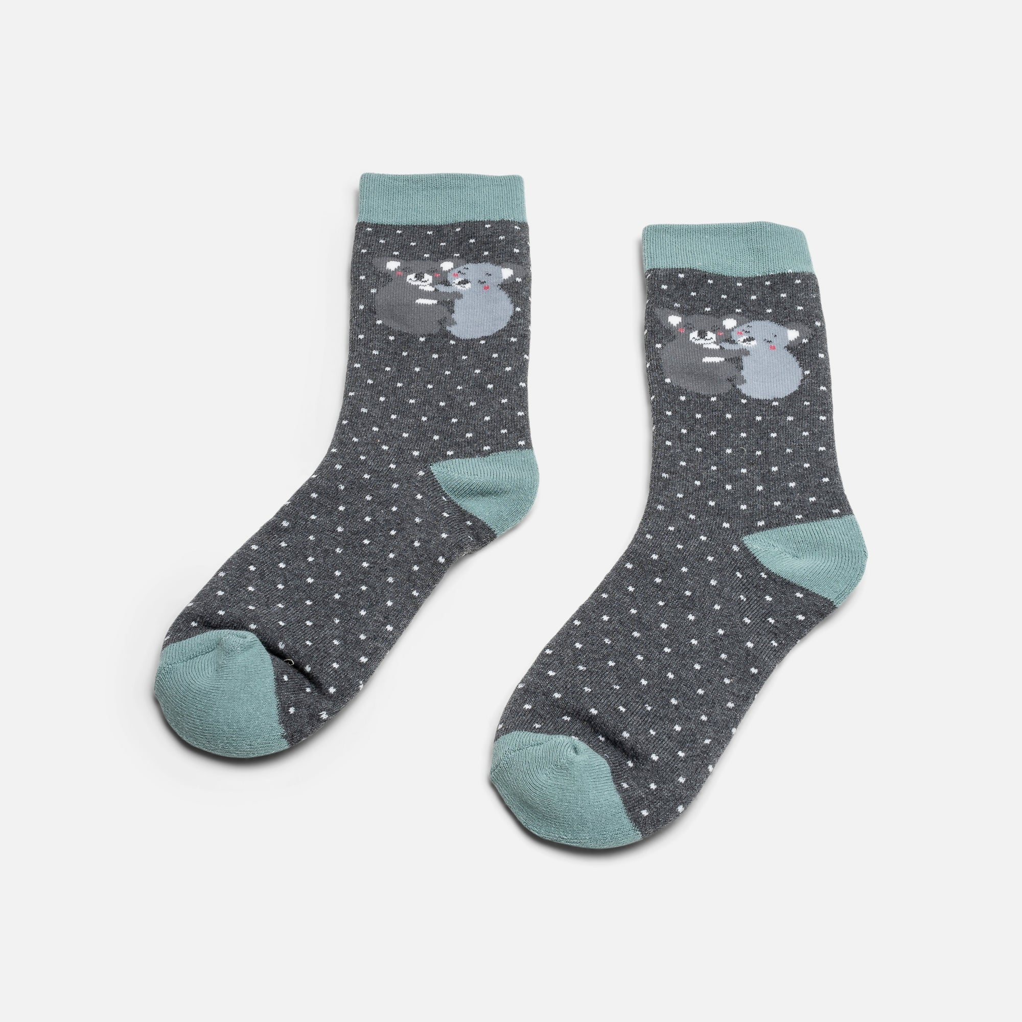Duo grey thermal socks with koala and dots