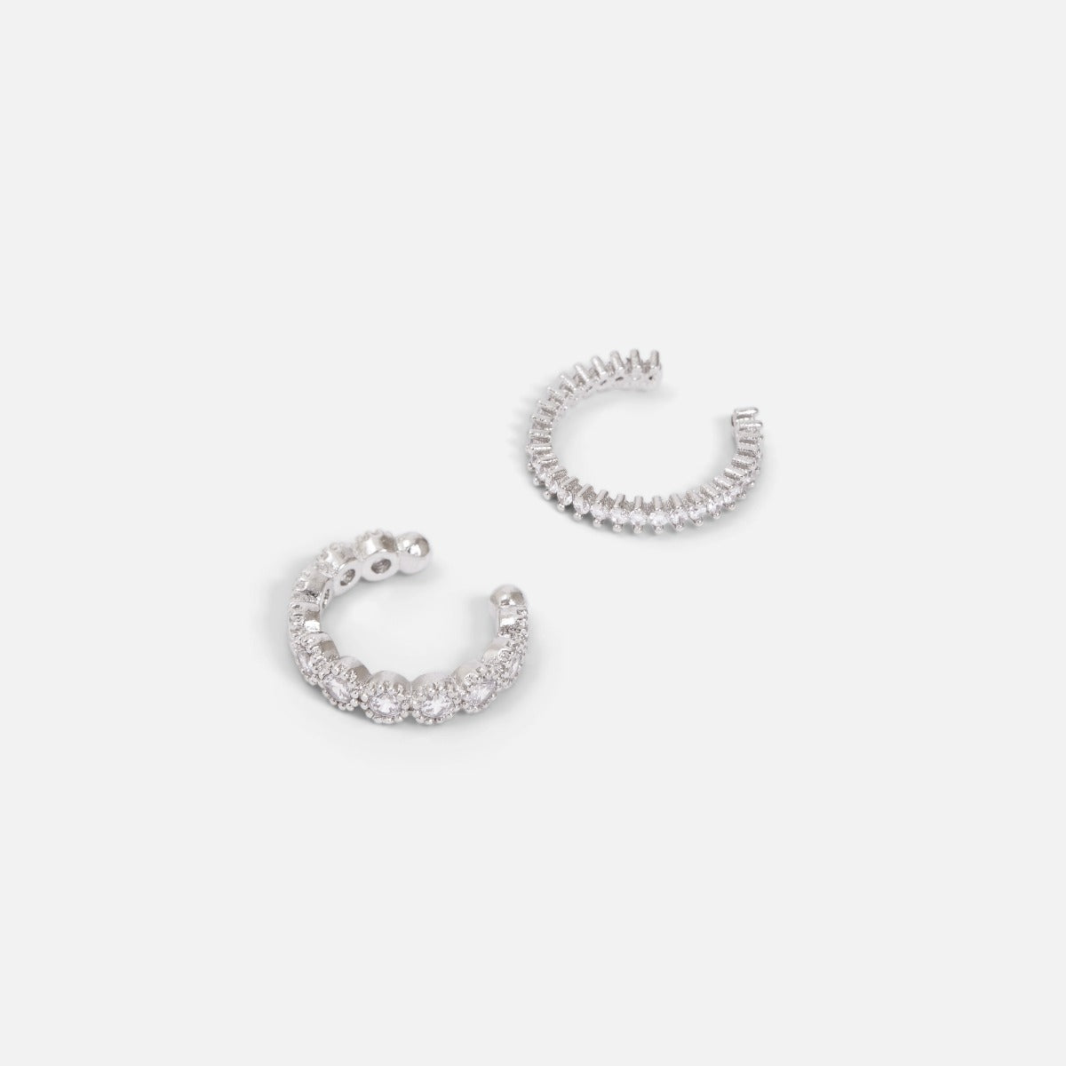 Set of silvered ear cuffs beads, stones and hoops