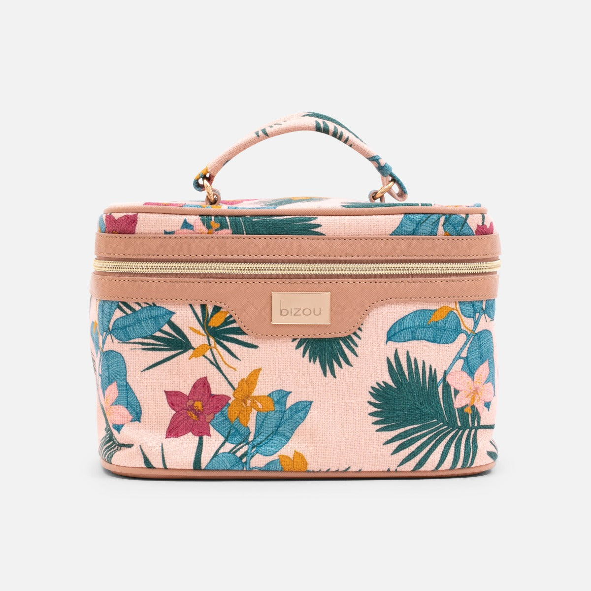 Pochette à cosmétiques 3 en 1 beige avec imprimé tropical coloré