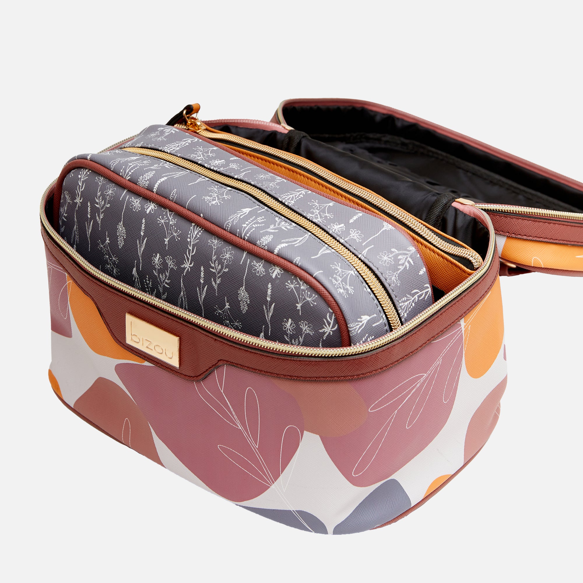 3 in 1 cosmetic pouch with leaves and abstract pattern