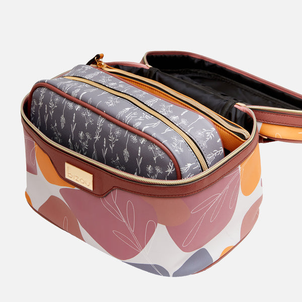Load image into Gallery viewer, 3 in 1 cosmetic pouch with leaves and abstract pattern
