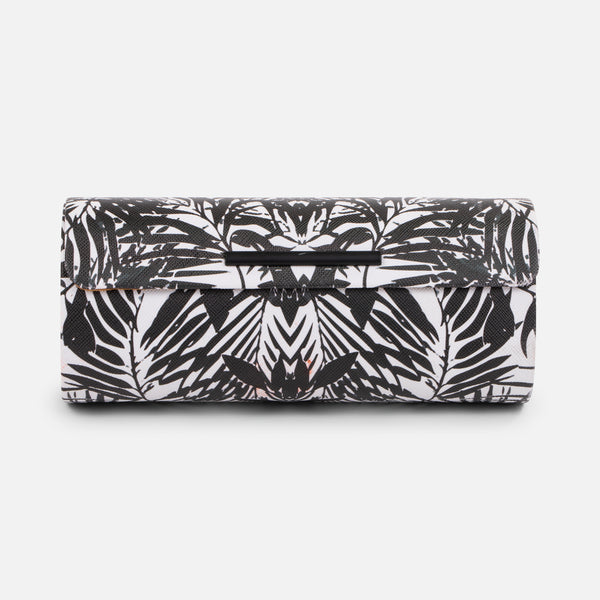 Load image into Gallery viewer, Glasses case with black and white tropical leaves print
