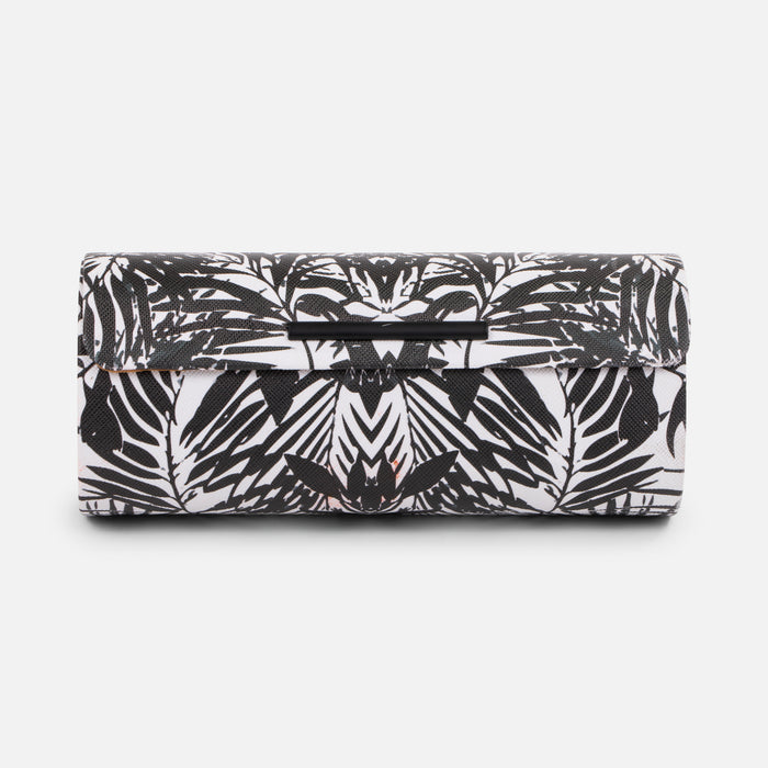 Boîtier à lunettes imprimé feuilles tropicales noires et blanches