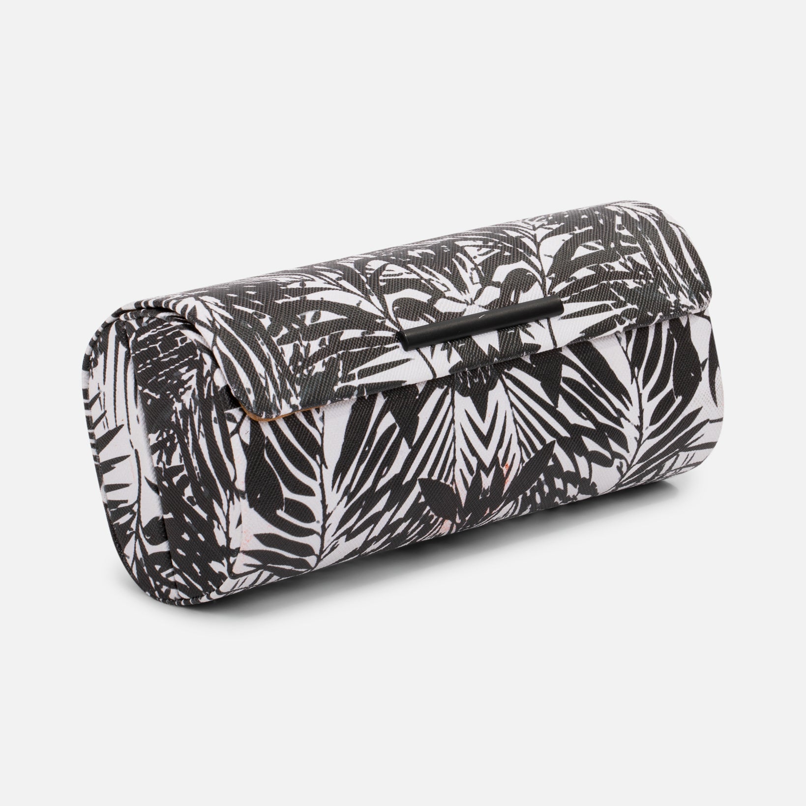 Glasses case with black and white tropical leaves print