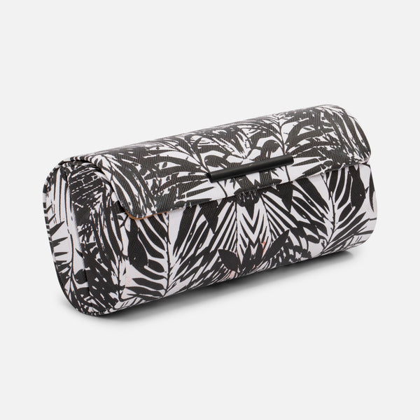 Load image into Gallery viewer, Glasses case with black and white tropical leaves print
