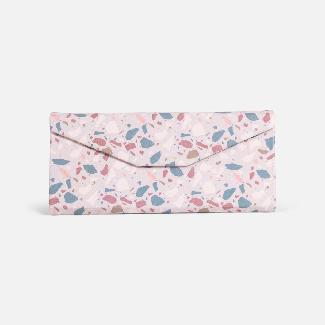 Foldable glasses case with terrazzo pattern   