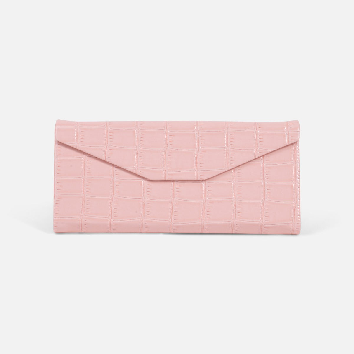 Pink foldable glasses case with crocodile texture