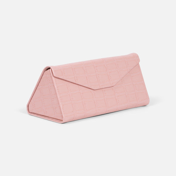 Load image into Gallery viewer, Pink foldable glasses case with crocodile texture
