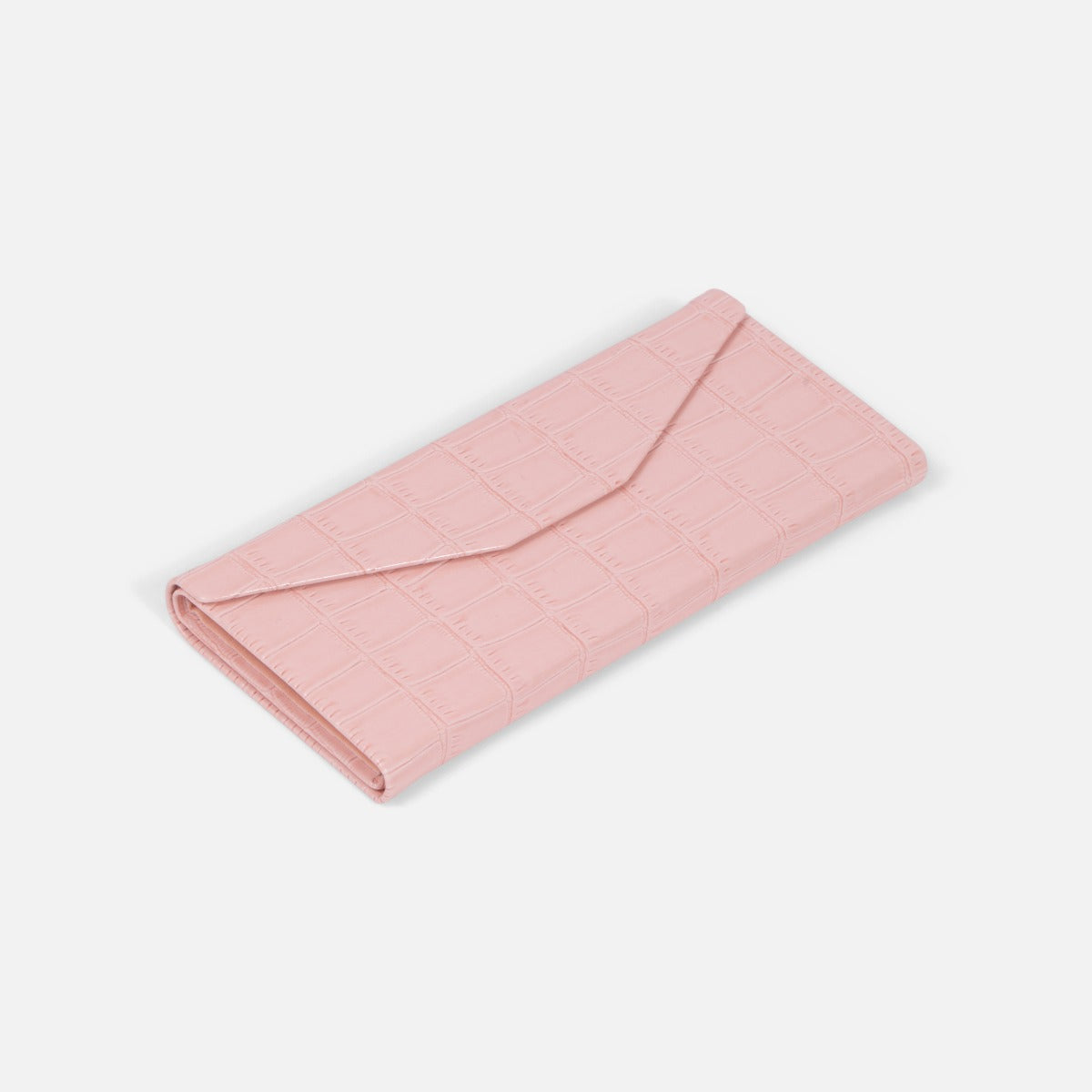 Pink foldable glasses case with crocodile texture