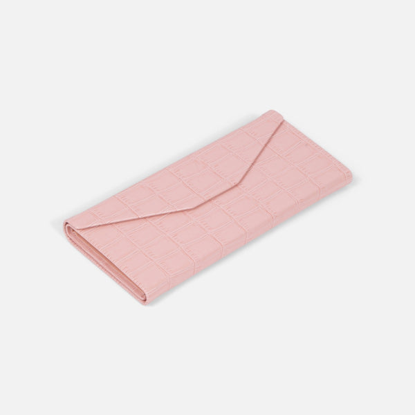 Load image into Gallery viewer, Pink foldable glasses case with crocodile texture
