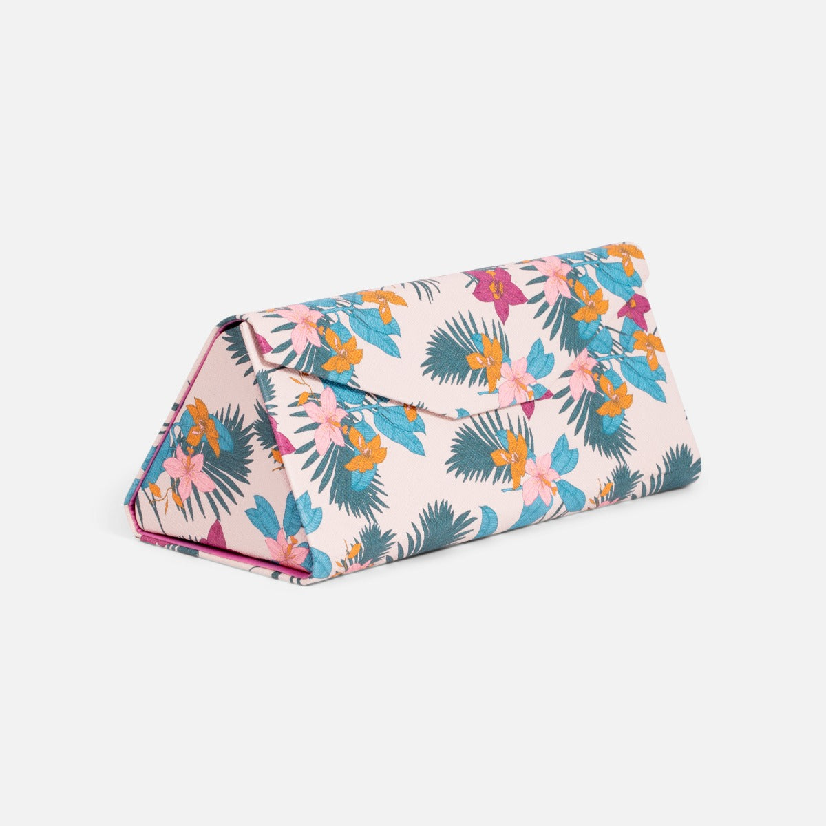 Pink foldable glasses case with lovely tropical print
