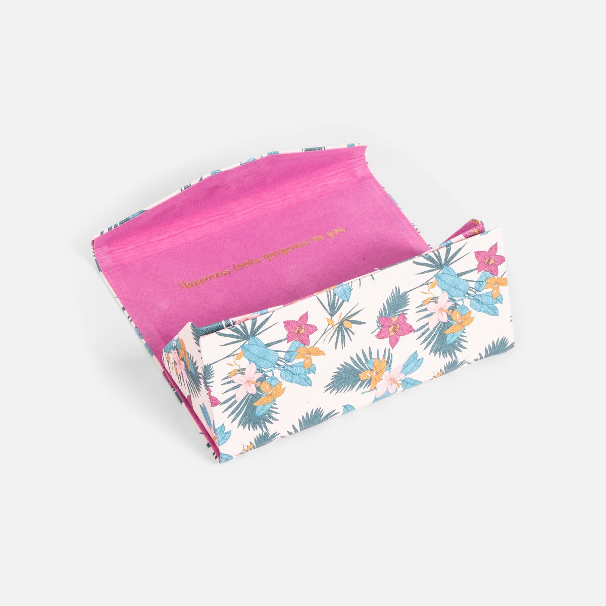 Pink foldable glasses case with lovely tropical print