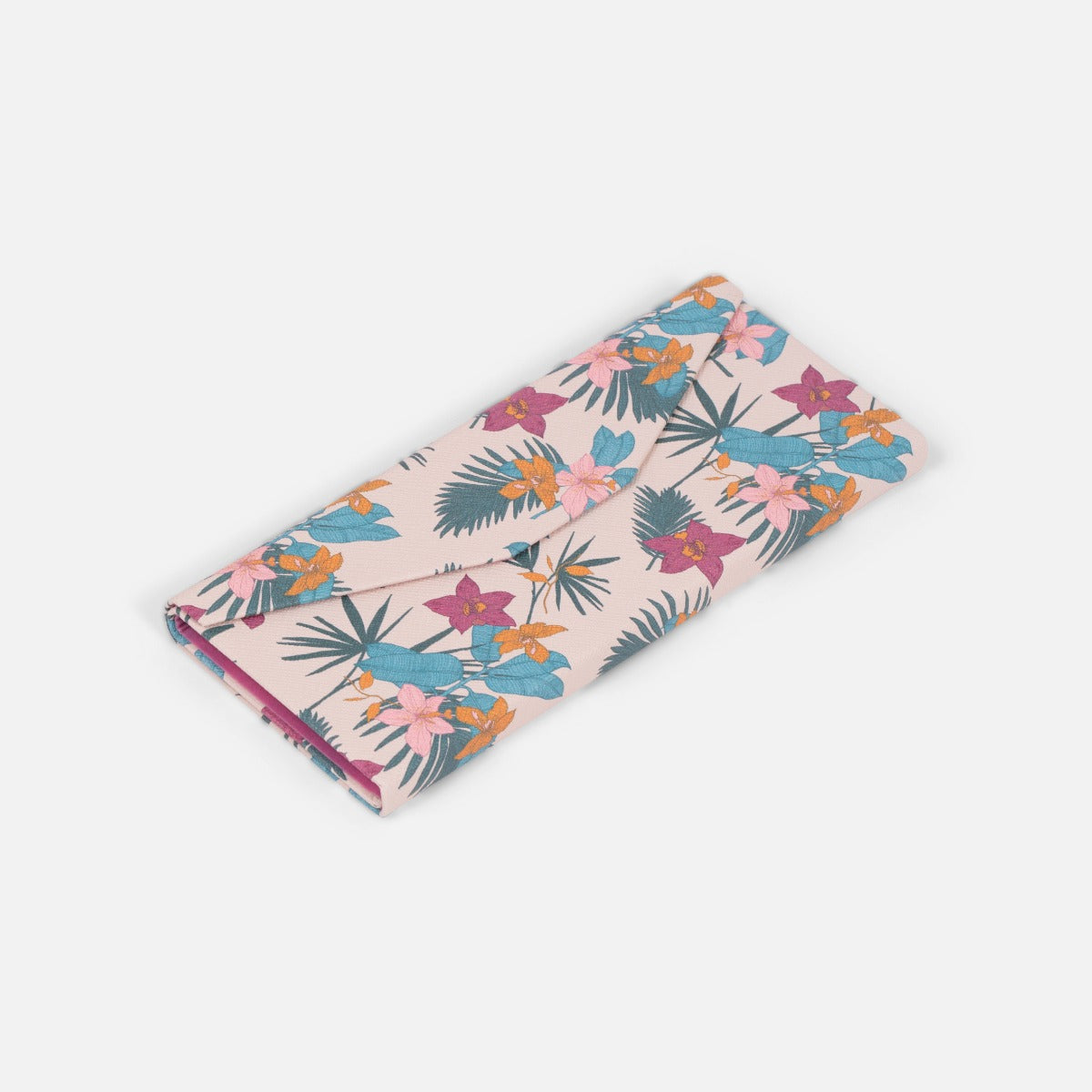 Pink foldable glasses case with lovely tropical print